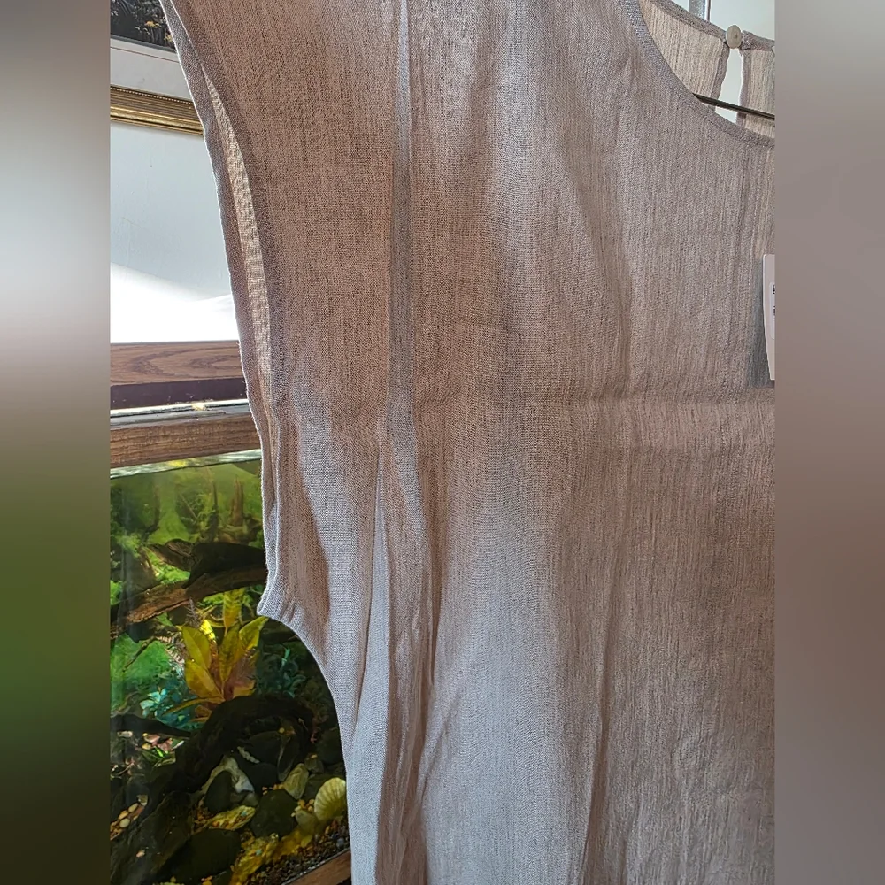 New Calvin Klein Linen Stretch Elegant Cream Midi Dress Large - Picture 11 of 13
